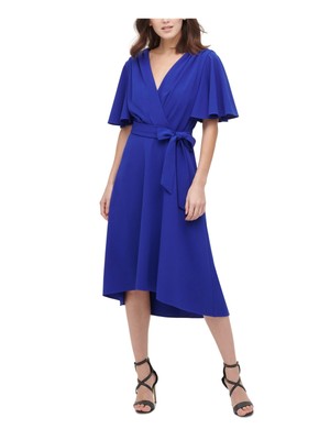 

DKNY Женское синее платье с короткими рукавами и V-образным вырезом длиной до колена с искусственным запахом Размер, Синий