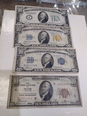 Four $10.00 Bills, 1929_1934 Very Nice Lot  Circulated Look At Pictures 
