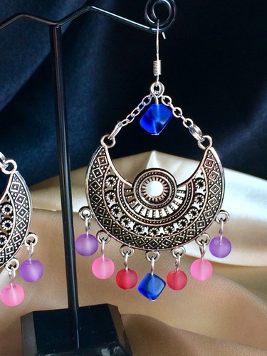 Boho Hippie Chandelier Earrings With Frosted Glass Beads