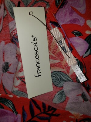 NEW Francesca's 1X Women's Tank Top Red Floral Tropical  Blouse V Neck Plus