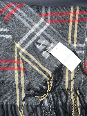 NWT Cejon Gray Plaid Made In Italy Scarf Shawl 11x68 NEW