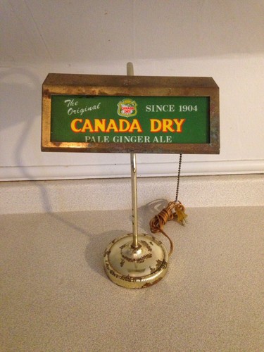 Vintage 1950's Or 60's Canada Dry Pale Ginger Ale Bankers Style Desk Lamp, RARE