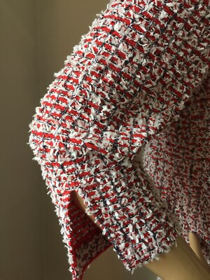 Pre-owned St John Knit Size 12 Skirt Suit Venetian Red & White Tweed Wool Rayon