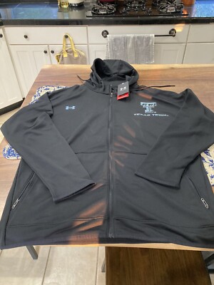 Mens NCAA Under Armour Texas Tech Red Raiders FULL ZIP BLACK Hoodie XL NWT