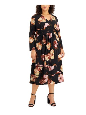 

TAYLOR Женская эластичная молния с длинным рукавом и V-образным вырезом Midi Evening Empire Waist, Черный