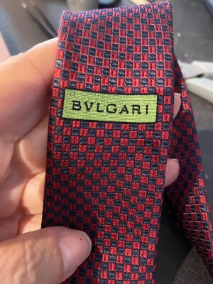 BULGARI 100% SILK NECK TIE Red & BLACK Made In Italy Authentic PLEASE READ AD