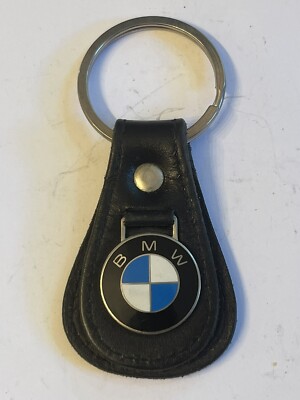 VERY COOL 1960s-70s VINTAGE ENAMEL  BMW  LEATHER KEYCHAIN KEYRING KEYFOB  LQQK