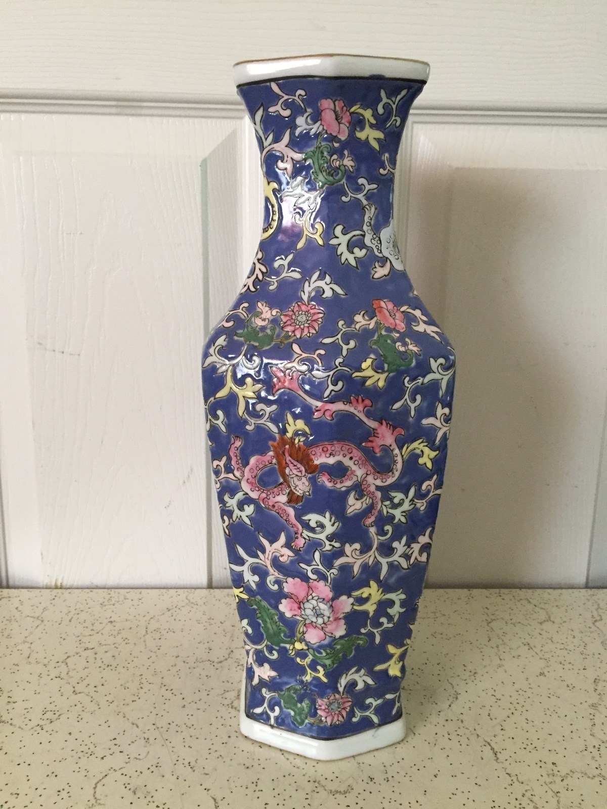 antique chinese flat vase with tongzhi mark  H 14 inches