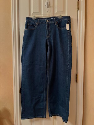 NWT Old Navy Dark Wash Blue Mid-Rise Wide Leg Jeans Size: 12