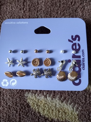 全新 Claire set tops AM1335 Claire's Gold Pink Angel Star Heart Stud Earring Set