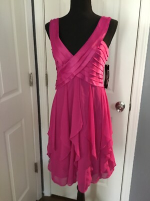 Another Thyme Fuschia Dress With Pleated Bodice & Ruffled Skirt 12P