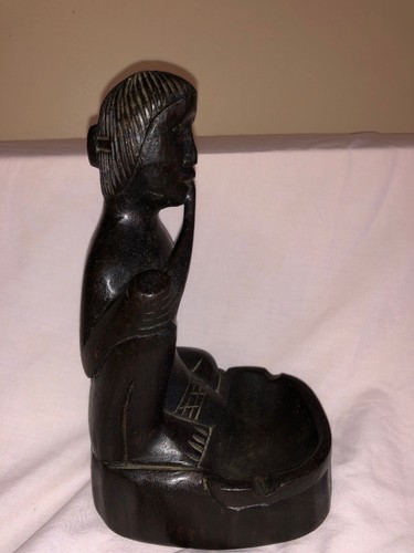 Philippines Wood Tribal Hand Carved Smoking Pipe Man Figurine w/ Trinket Holder