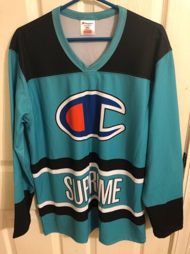 Supreme x Champion Hockey Jersey Top Teal Black SS14 NWOT Sz Supreme x Champion Hockey Jersey Top Teal Black SS14 NWOT Sz
