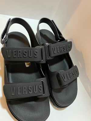 VERSUS VERSACE BLACK RUBBER SANDALS WITH LOGO FSX066E size EUR 41 US 8 New