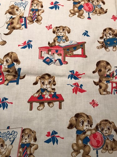 Vintage Fabric Dogs Puppy Dog Mom Puppies School Teacher Crafts Scraps