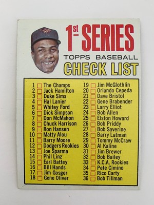 1967 Topps Baseball Check List 1-109 Symbol beneath R