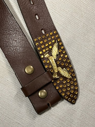 Pre-owned Handmade Robins Jean, Hand Made Leather Belt W/ Gold Swarovski 100% Hand Made In Italy