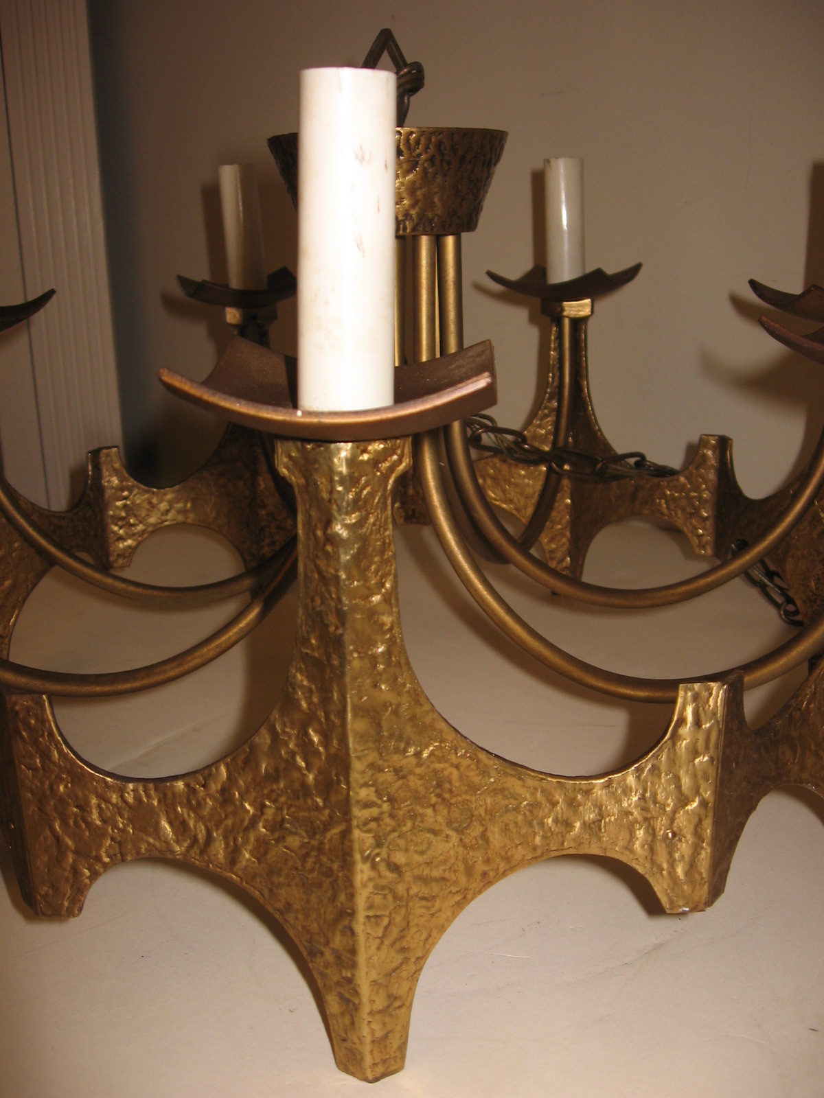 MID CENTURY MODERN BRUTALIST METAL CHANDELIER HANGING LAMP LIGHT FIXTURE