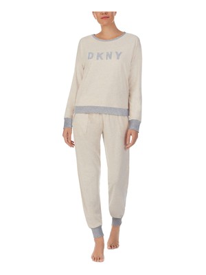 

DKNY Sets Бежевая вересковая одежда для сна с длинным рукавом с круглым вырезом и манжетами, размер, Бежевый