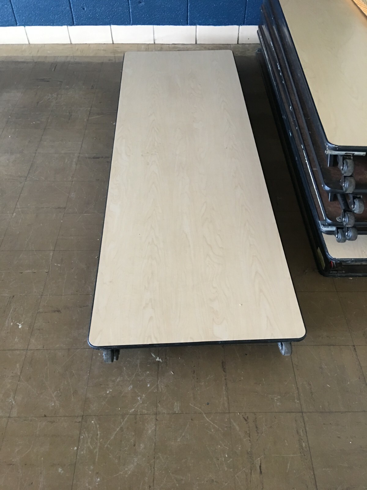 13' Folding Table on Rollers - Commercial Grade - Folds Flat - Maple Finish
