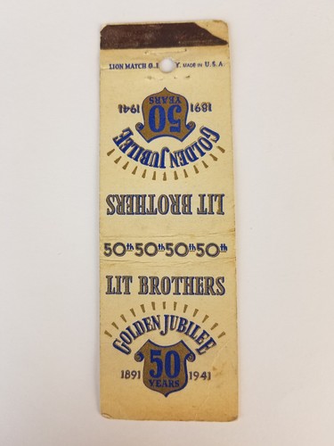 Vintage matchbook cover Lit Brothers golden jubilee 1941 lion match c6