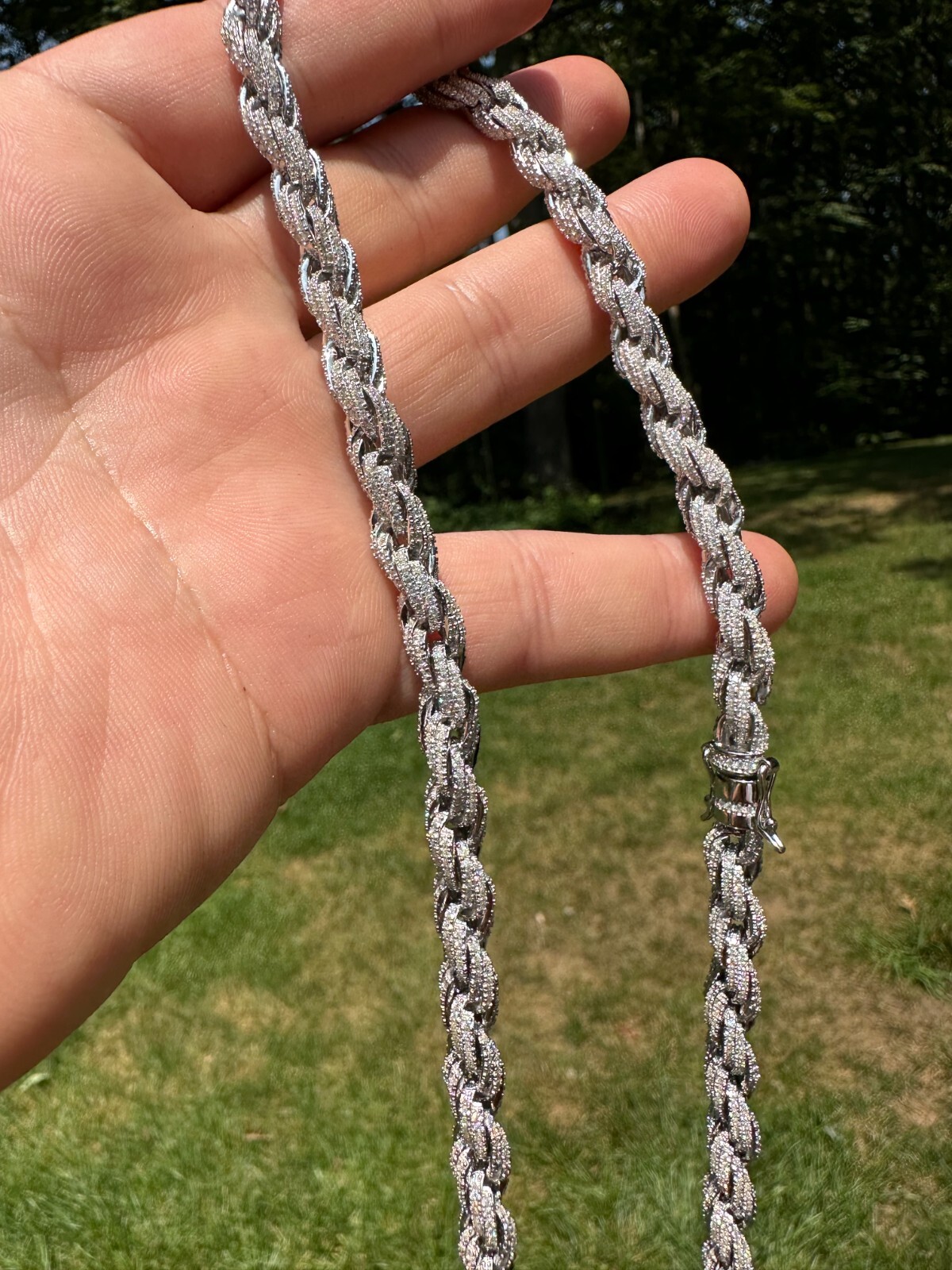 Pre-owned Harlembling Moissanite Iced 7.5mm Rope Chain Necklace Real 925 Silver Men's Hip Hop 16-28" In White/colorless