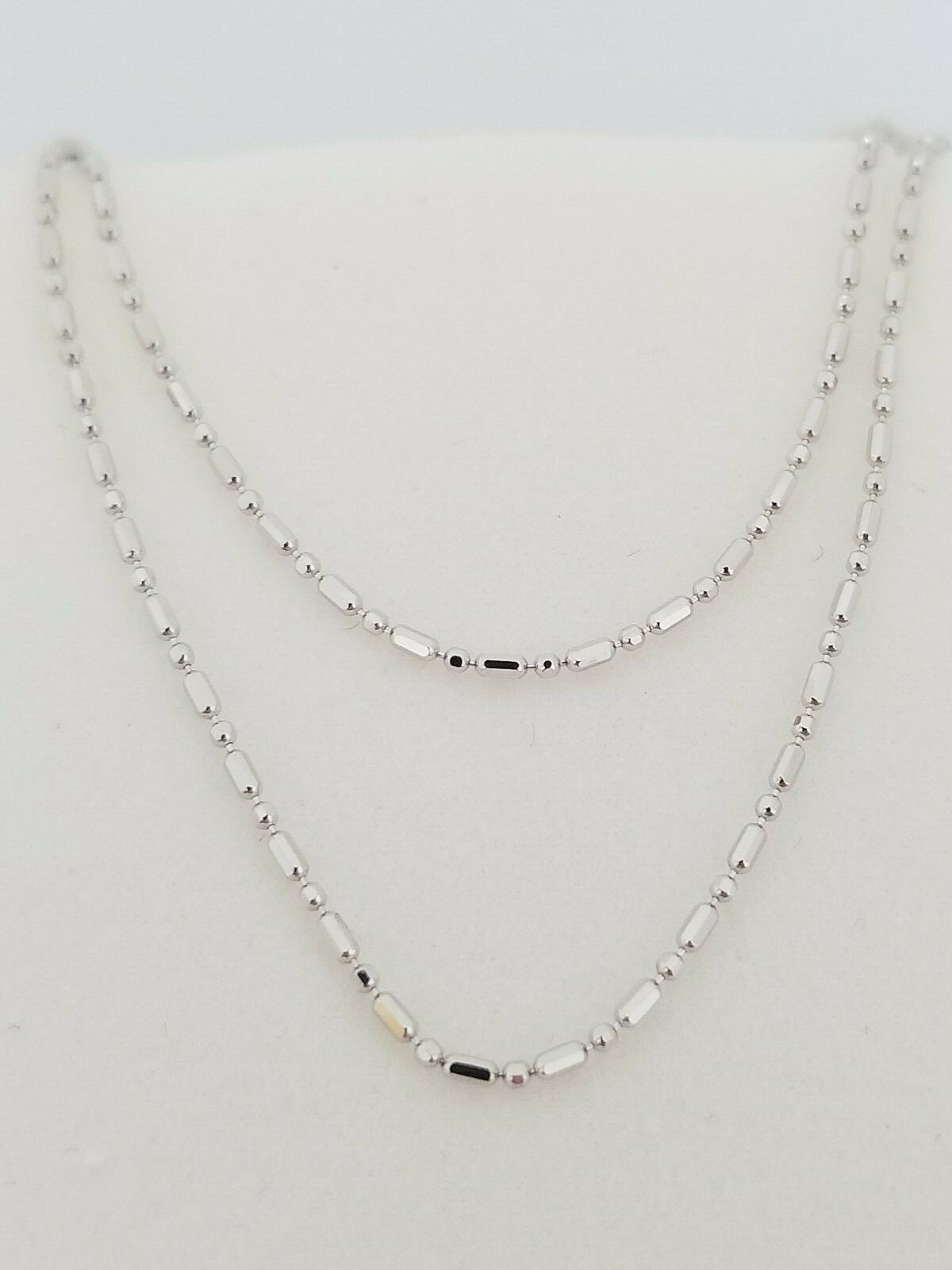 Pre-owned Teachers Jewerly 14k White Gold Bead Ball Chain 18" Round N Rectangle Diamond Cut Beads Necklace