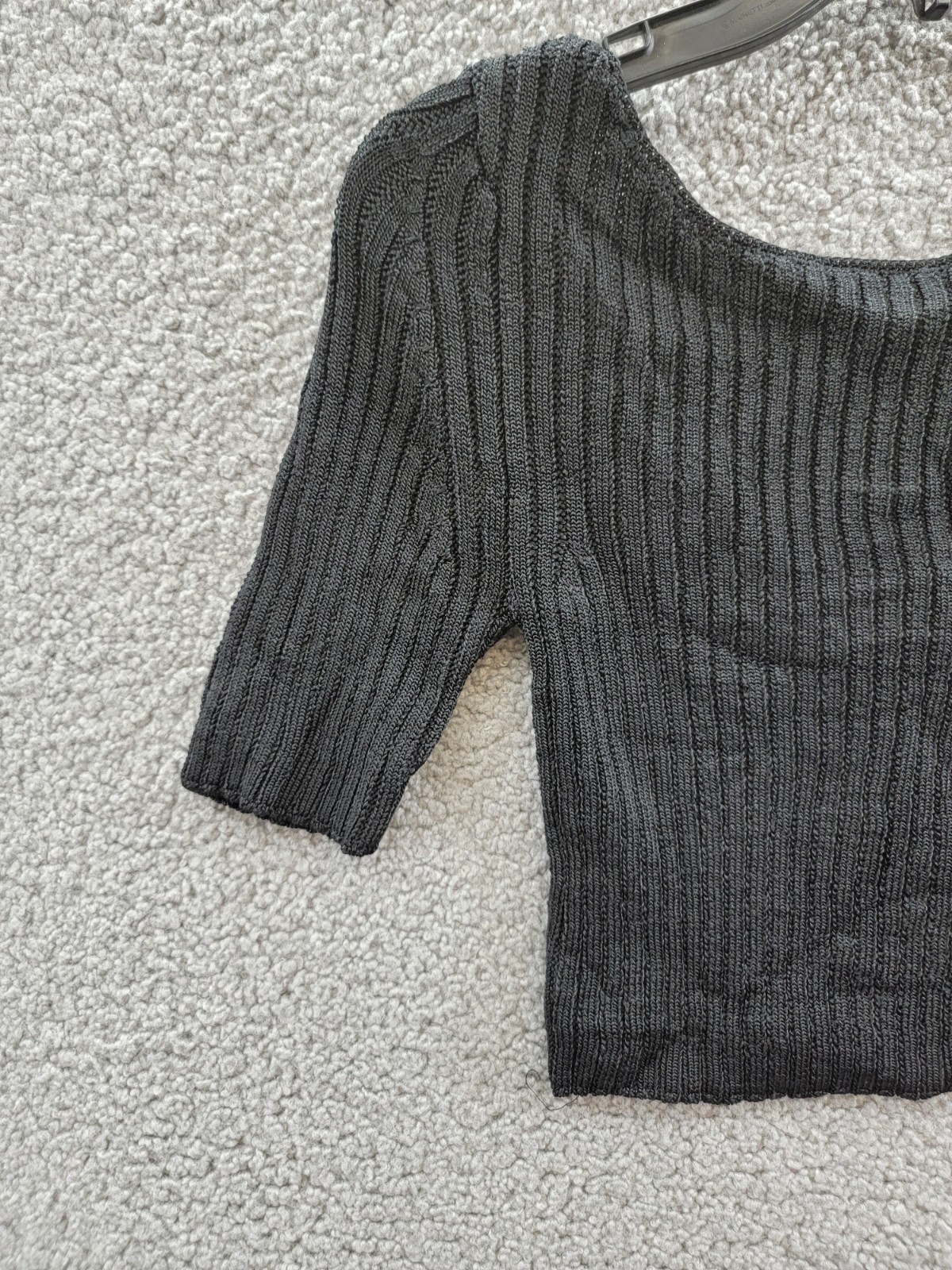 Free People Textured Short Sleeves Crop Sweater Top Women's XS Black Pullover - Picture 3 of 13