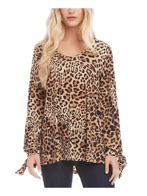 Женский бежевый топ KAREN KANE с животным принтом и круглым вырезом горловины и длинным рукавом для вечеринок XS
