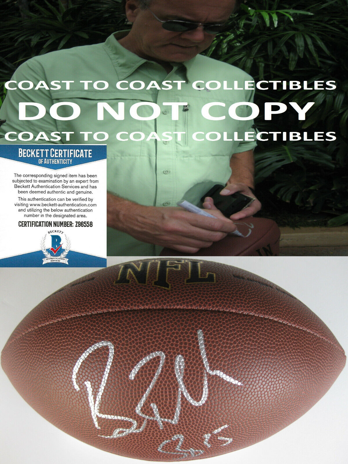 Brian Billick Baltimore Ravens signed NFL football exact proof Beckett COA Brian Billick Baltimore Ravens signed NFL football exact proof Beckett COA