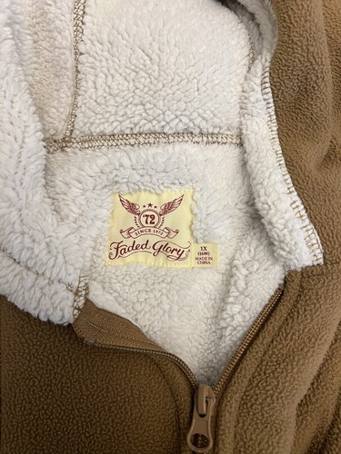 Faded Glory Jacket Youth Large Tan Sherpa Lined Fleece Full Zip Jacket Girls *