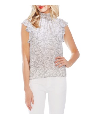 1. Женский белый топ STATE Womens с принтом Flutter Mock Top XL, застегивающийся на пуговицы сзади