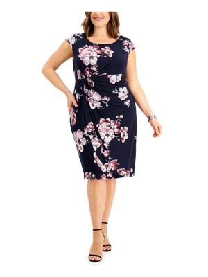CONNECTED APPAREL Womens Navy Sleeveless Below The Knee Party Sheath Dress S