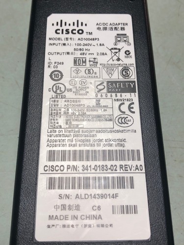 CISCO OEM 48v 2.08a AC/DC POWER SUPPLY ADAPTER AD10048P3 341-0183-02 FREE SHIP