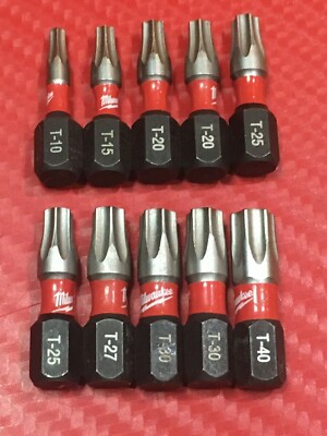 Milwaukee Shockwave 10 PC TORX Bit Set T-10 T-15 T-20 T-25 T-27 T-30 T-40 