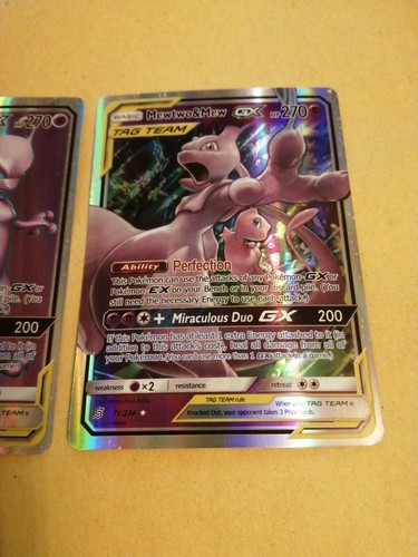 4x Pokemonkarten Mewtwo Mew GX Holo Selten Proxy