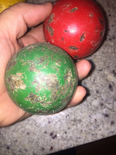 4 Vintage Primitive Solid Wooden Croquet Balls