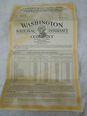 Vintage 1941 Washington National Insurance Paperwork