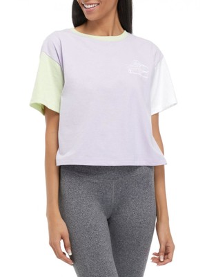 

CHAMPION Женская фиолетовая укороченная футболка в рубчик с круглым вырезом и короткими рукавами, Фиолетовый