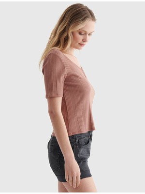 

LUCKY BRAND Женский коричневый топ в рубчик с короткими рукавами и разрезом