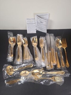 Reed And Barton Cecil 1 24k Gold Stainless Steel Serving Of 8. 54 Pieces 
