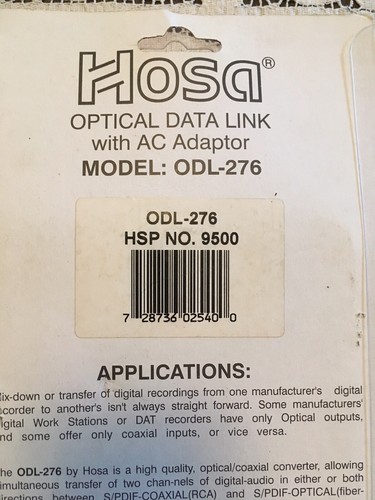 Hosa Technology ODL-276A 24 Bit 96k Optical Digital Audio Interface