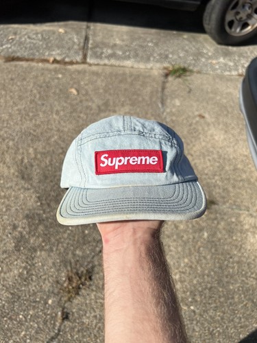 Supreme Denim Washed Chino Twill Camp Cap SS17 Hat Jean Box Supreme Denim Washed Chino Twill Camp Cap SS17 Hat Jean Box