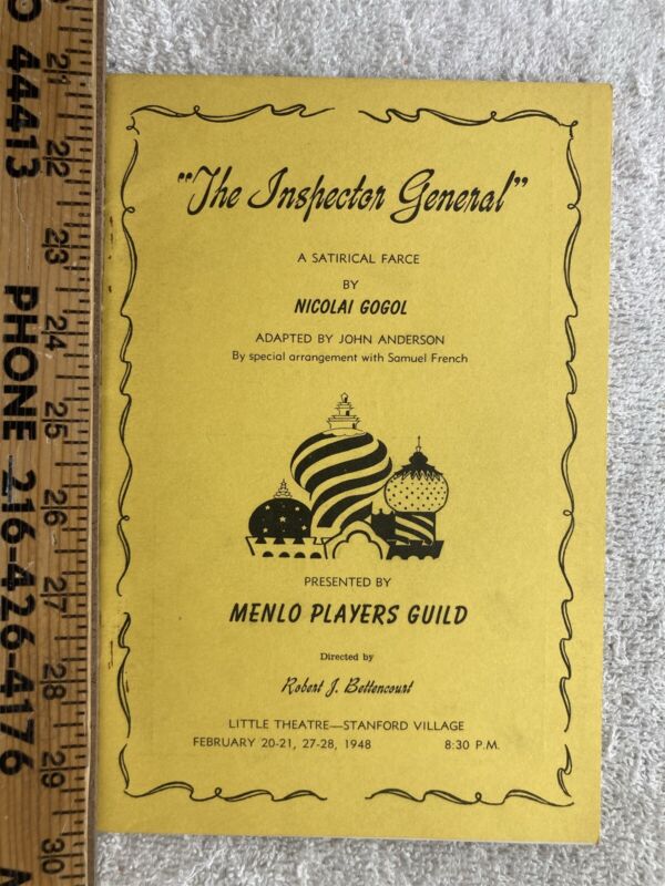 1948 Vintage Program Inspector General Menlo Players Guild Park Caliornia 