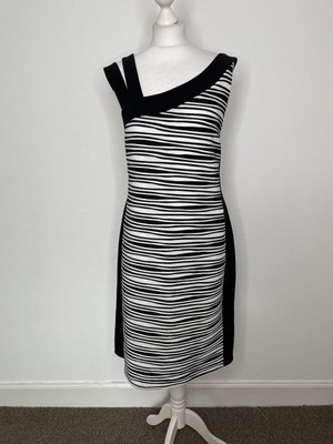 Joseph Ribkoff Body Con Stretch Dress Black Cream U.K. 18 Party Races Wedding