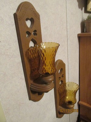 4-Pc. Burwood Candle Sconce-2766 Faux Wood Resin With Gold Votives