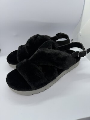Koolaburra by UGG Adjustable Slide Black Sandals Fuzz'd Out Women 11