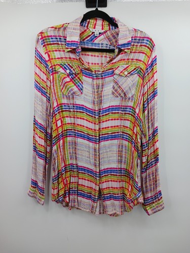 Cabi Women's Shirt Medium Red Plaid Pink Blue Green Yellow Long Sleeve NWT