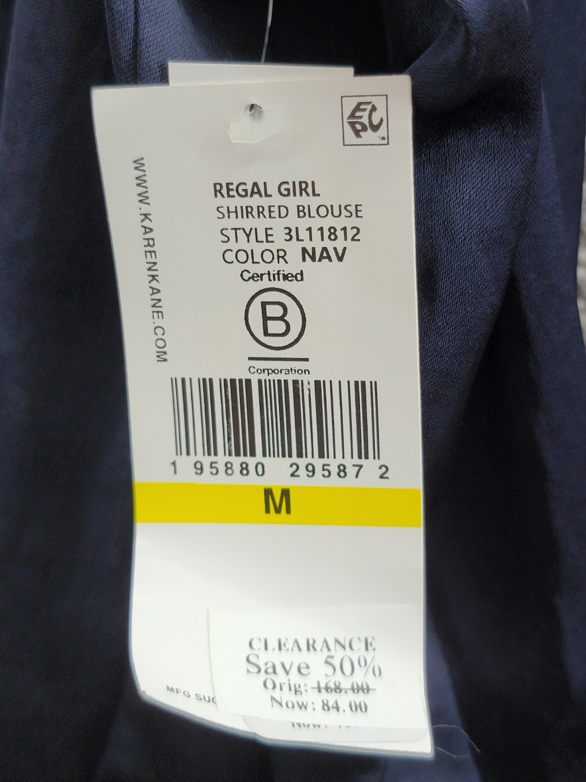 Karen Kane Shirred Blouse Women's M Navy Solid Collared Long Sleeve Button Front - Picture 18 of 18