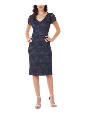 JS COLLECTIONS Womens Navy Soutache Short Sleeve Knee Length Sheath Dress 4